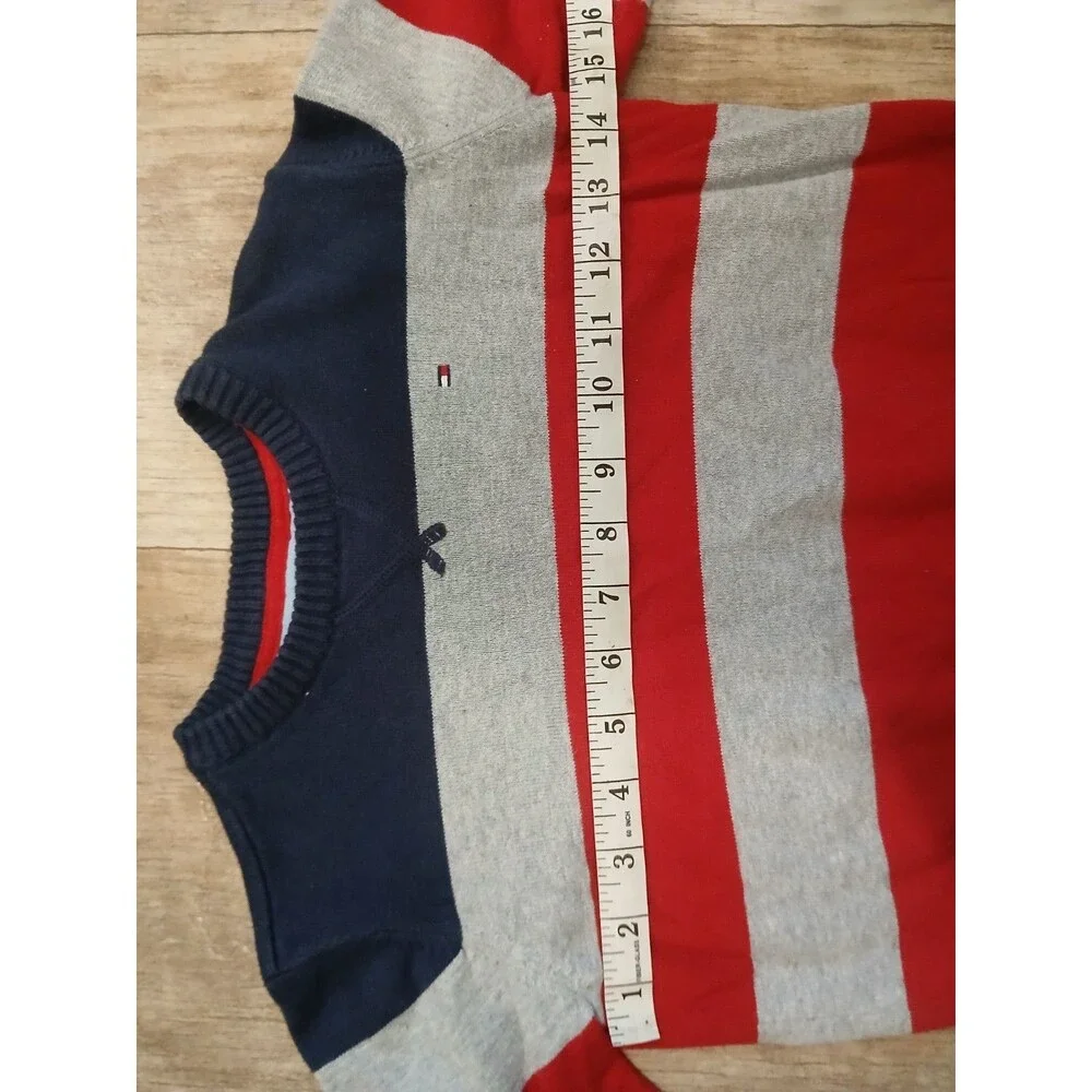 Tommy Hilfiger Boys Cotton Blue Gray Red Striped Long Sleeve Sweater Size 7